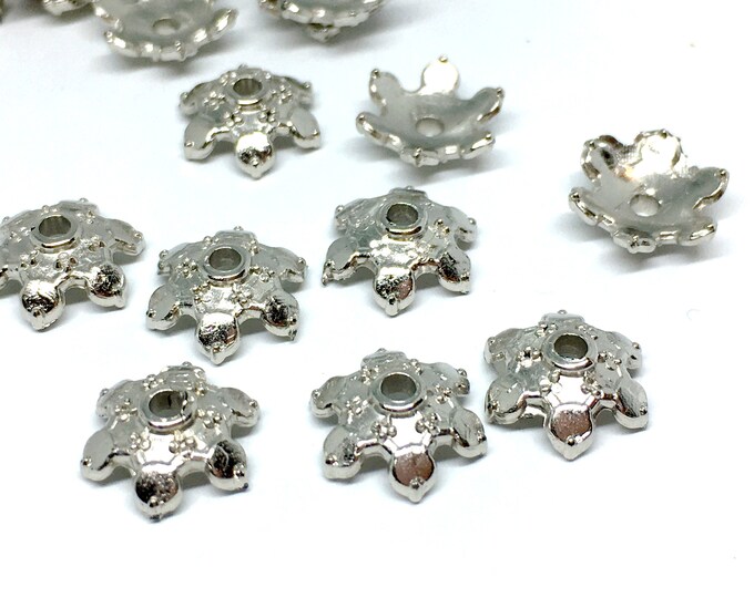 50 pc 12mm antique silver acrylic bead caps-7588