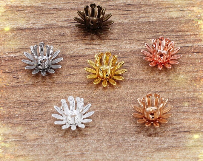 10pc 10mm brass made 2 layer flower settings, bead caps FZ42-pls pick a color
