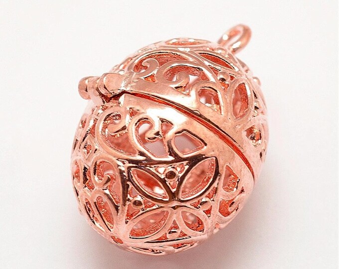 2pc oval shape rose gold finish metal prayer box pendant-4m70