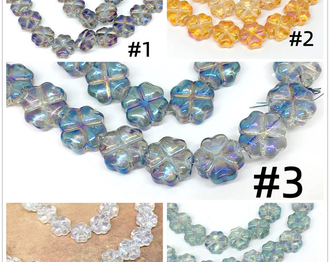 10pc 8mm Plum Blossom, Electroplate Flat Glass Beads- pls pick a color
