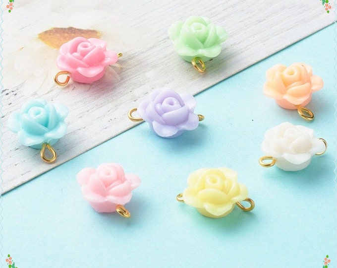 10pc mix color  acrylic flower beads links with golden links-LL1494