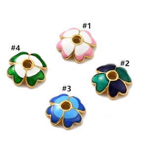 4pc 7.5mm gold tone with enamel bead caps LL2212 -pls pick a color