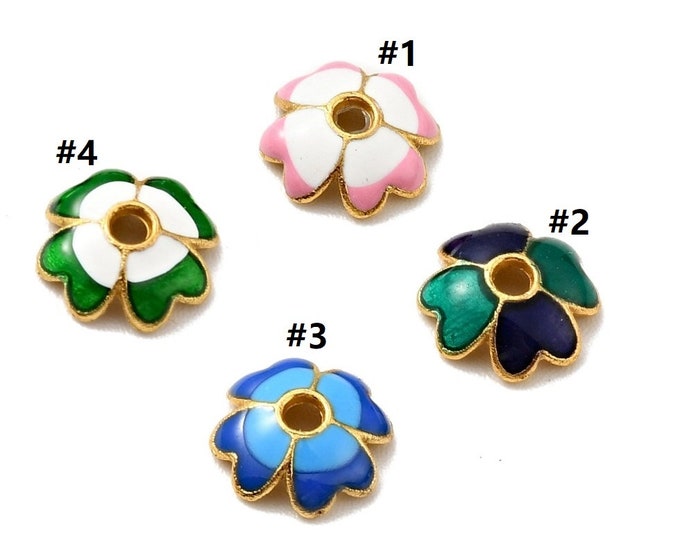 4pc 7.5mm gold tone with enamel bead caps LL2212 -pls pick a color