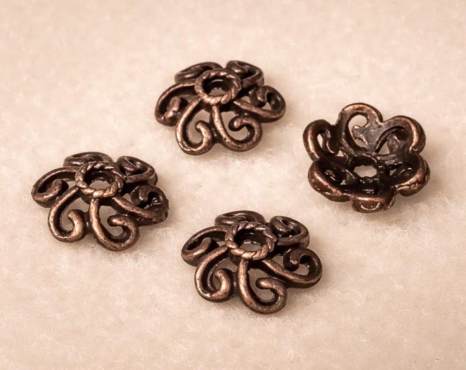 12pc 11mm antique copper finish metal bead caps-9792
