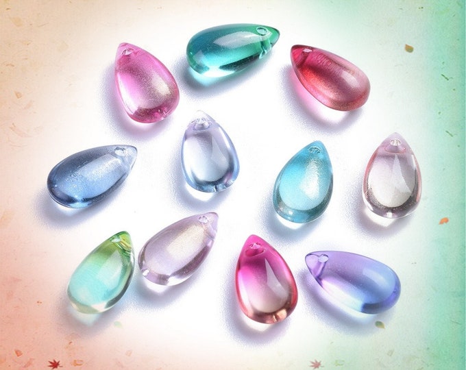 12pc 13.5x8x6.5mm mix color teardrop shape glass charms-FJ202