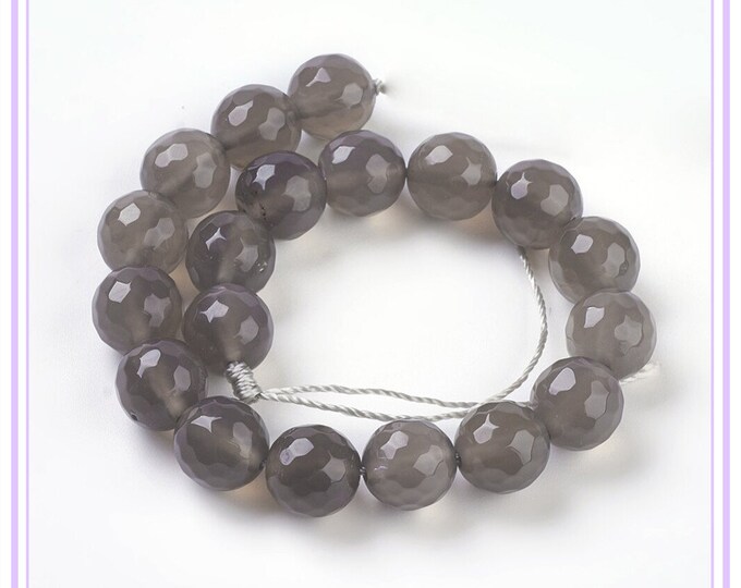 7 inch Gray Agate Round Faceted Beads 10mm(19 beads)-FZ94