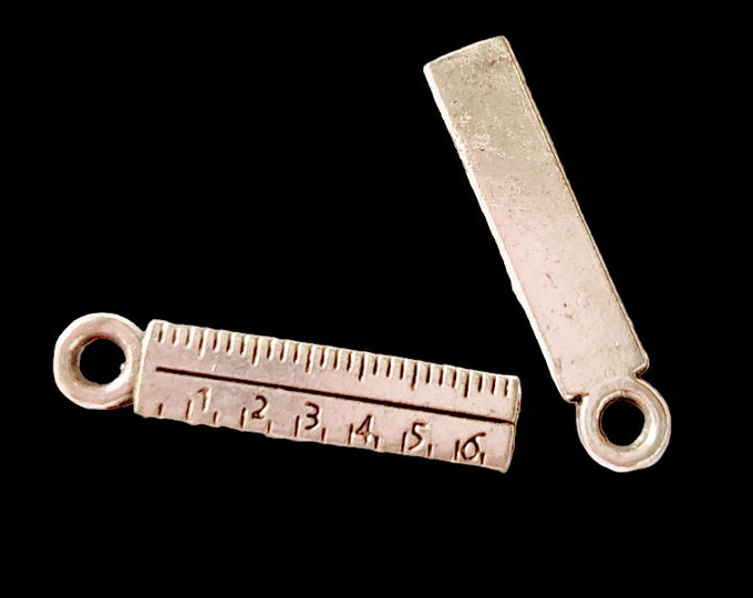 10pc antique silver finish metal ruler pendants-800E