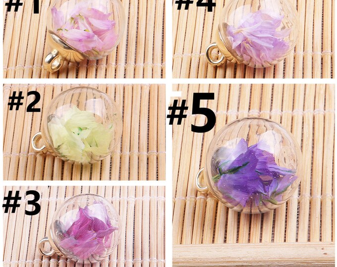 5pc 22x16mm Pendant Glass Beads Pendants Bottle Colorful Dried Flower -pls pick a color
