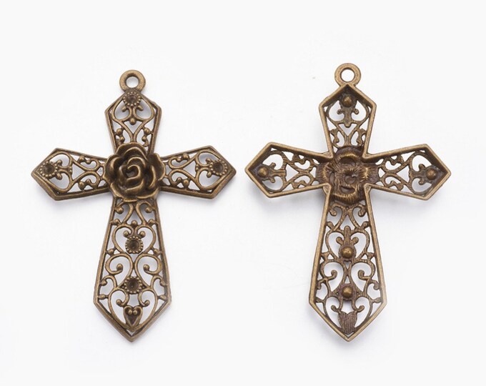 1pc 93x68mm antique bronze finish metal cross pendants-BAK144s