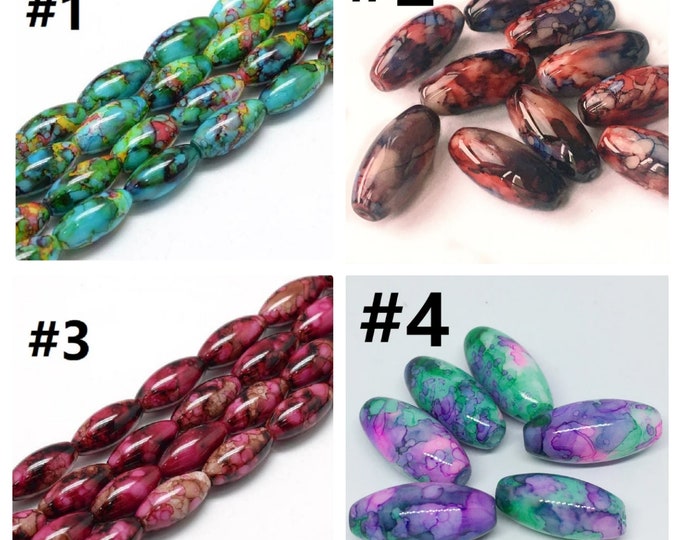 10pc 22x10mm Oval shape Baking Painted Glass Beads-Pls pick a color