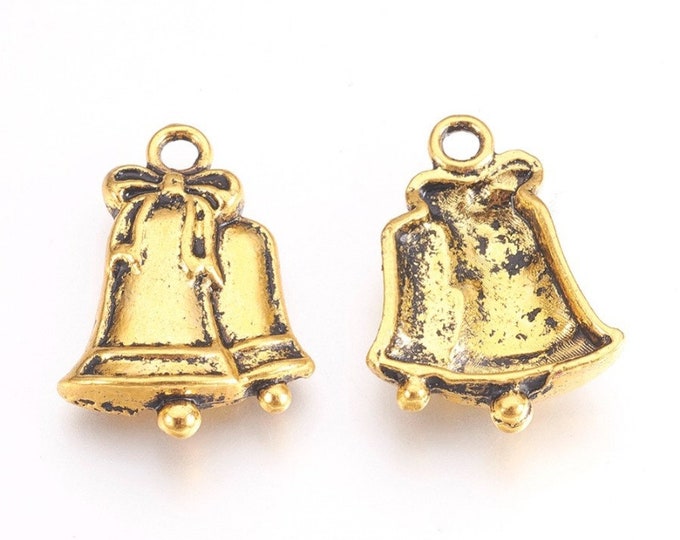 Sale- 10pc 22x16.5mm antique gold finish Christmas bell metal charms-BAK23