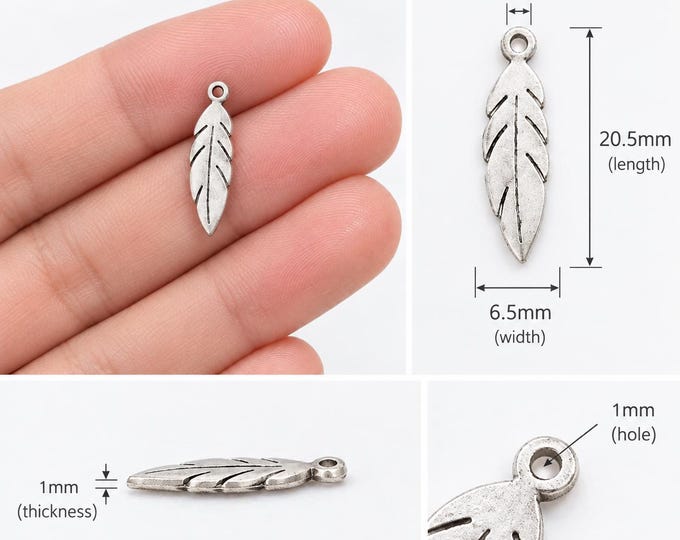 Set of 5 Non-Tarnish Stainless Steel Charms,  Feather