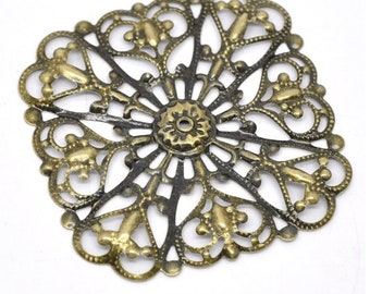 6pc 50mm antique bronze finish filigree metal wraps-E1