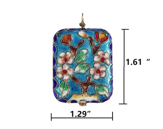 Cloisonné Enamel Pendant with Floral Design – 1pc, 1.61"x1.29", 2mm Hole – Handcrafted Vintage Look Charm for Jewelry Making