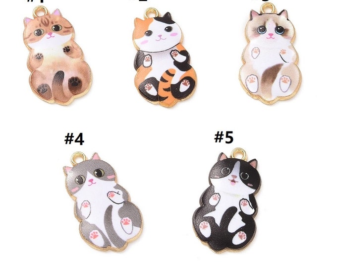 4pc 25x14mm metal with enamel cat print pendant - pls pick a color