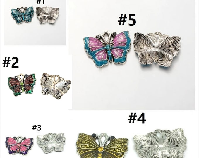 5pc 27x21mm metal with enamel rhinestone butterfly pendants--pls pick a color