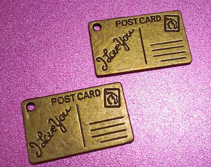 4pc 25x16mm antique bronze post card pendants-5127