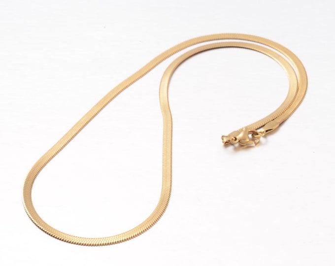 5pc 304 Stainless Steel Flat Snake Chain Necklaces 17.7" long 3mm wide gold finish
