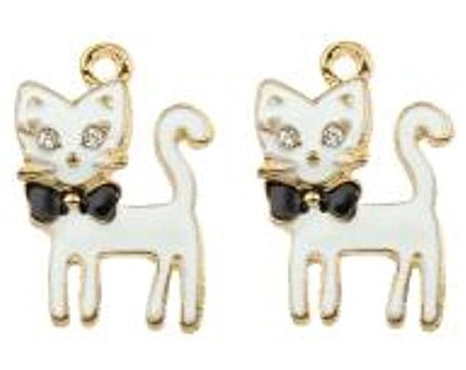 4pc  16x24x4mm gold finish with enamel rhinestone  cat pendant-7957E