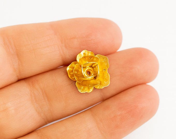 4pcs Gold Rose Flower Beads, 20mm 3D Floral Bead Caps, 1mm Hole,Layered Petal Spacers