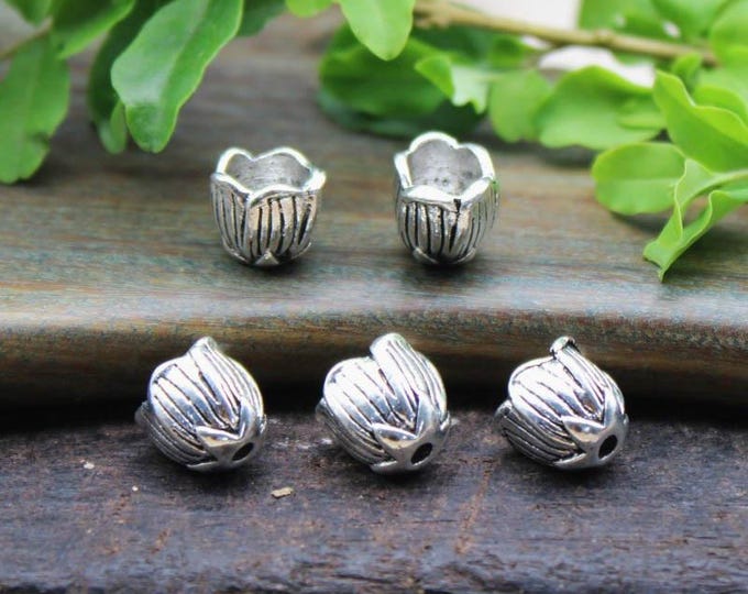 10pc 8mm antique silver finish metal flower bead caps