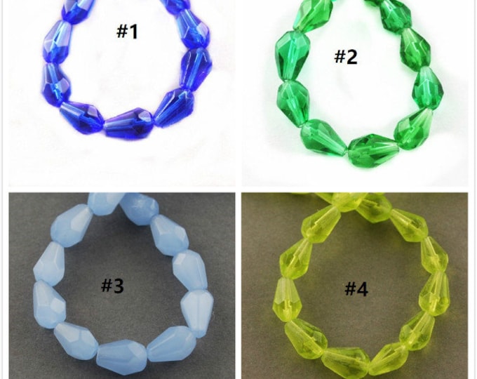 14 Inch Strand Of Transparent Teardrop Faceted Glass Beads 11x7mm(33 beads)-pls pick a color