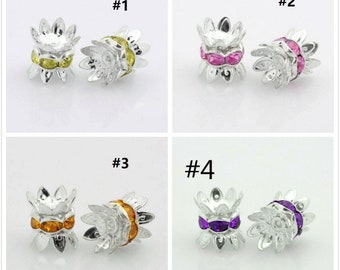 10pc silver finish rhinestone spacer/beads-pls pick your color