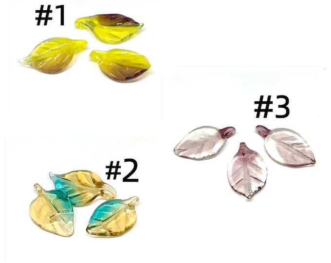 6pc lampwork glass handmade leaf shape pendants-pls pick a  color