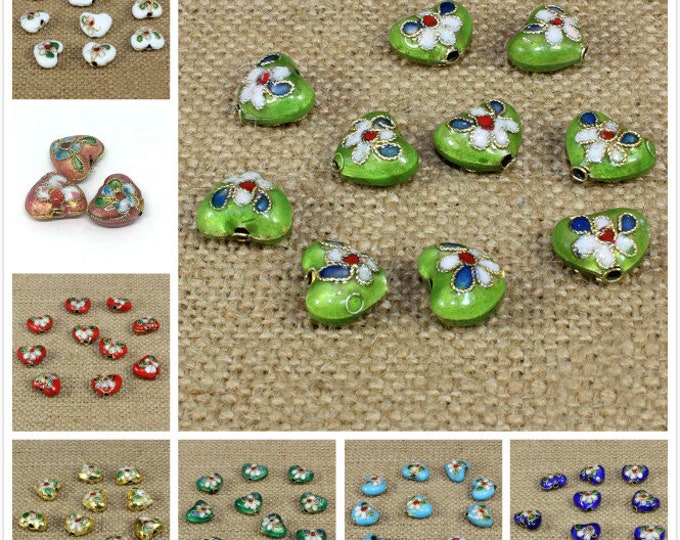 2pc 12*13mm heart shape handmade flower Cloisonne Beads-pls pick your color