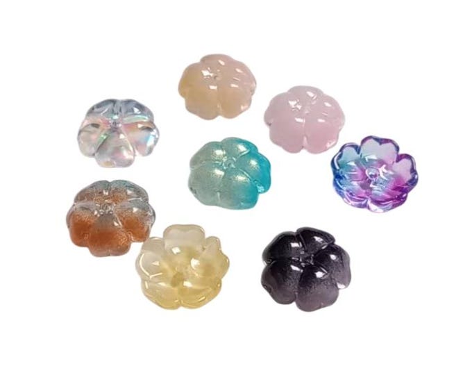 12pc Transparent Glass Beads, Flower, Mixed Color, 13x13.5x4.5mm