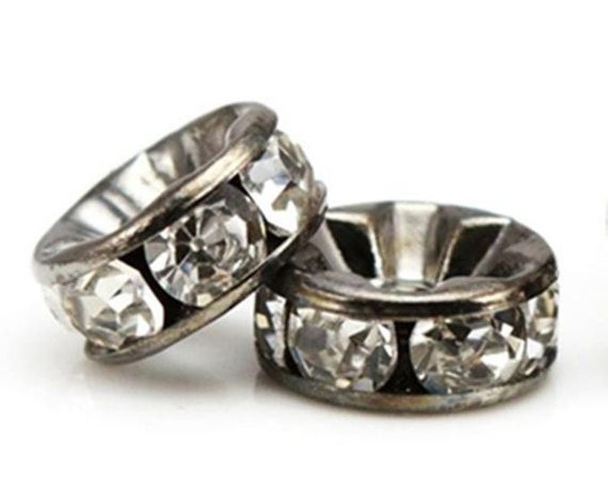 12pc 10mm gunmetal finish   rhinestone beads-TGB26