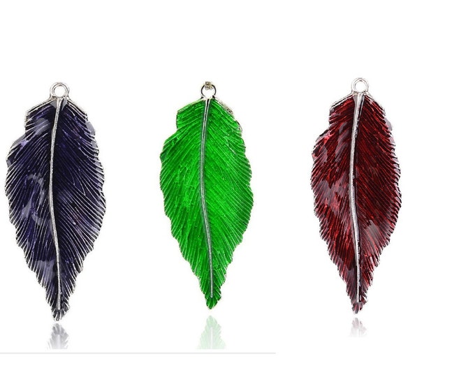 1pc 67x27mm zinc alloy enamel leaf pendant-pls pick a color