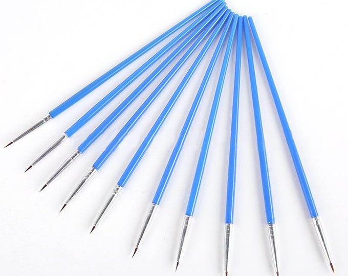 10pc Plastic Micro Detail Paint Brush, with Nylon Brush Head and Aluminium Tube