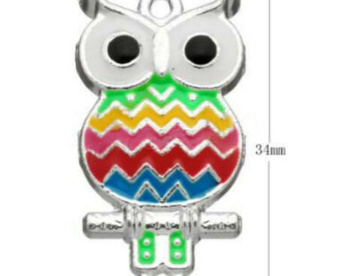 4pc 34x17mm zinc alloy enamel owl pendant-6105