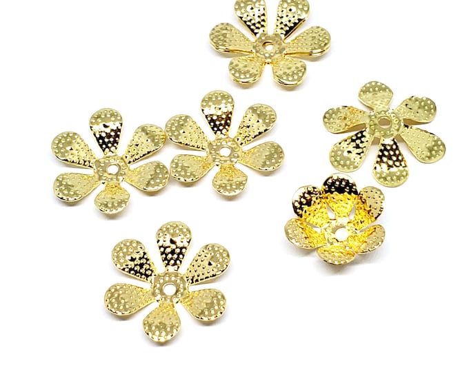 24 pc gold finish filigree flower bead caps-LL2000