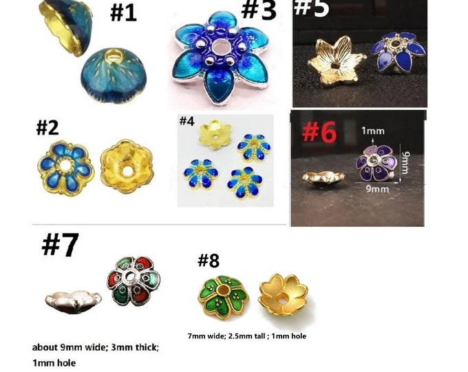 4pc metal with enamel flower bead caps-Pls pick a style