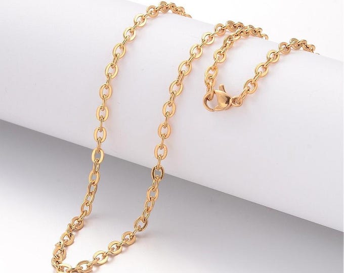 Bulk Pack: 10pcs of 19.6" Gold Finish Stainless Steel Flat Link Cable Chain Necklaces