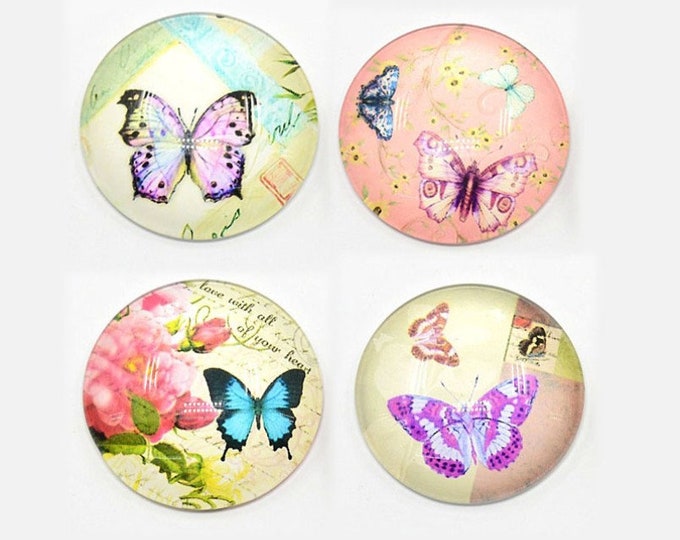 4pc 30mm mix pattern butterfly round glass cabochons -r30016