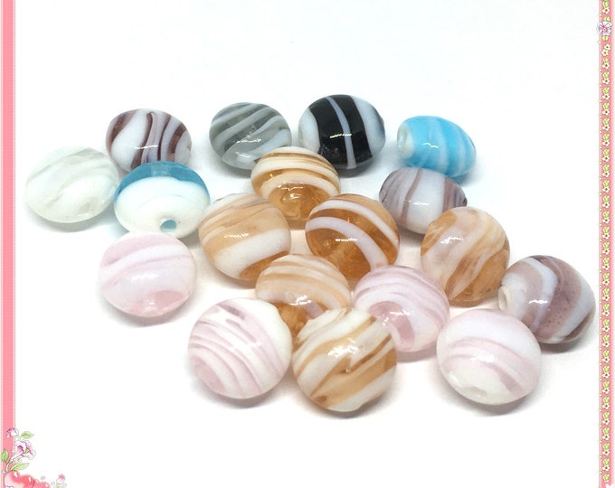 12pc 12x8mm mix color flat round candy style lampwork glass beads-FGB22