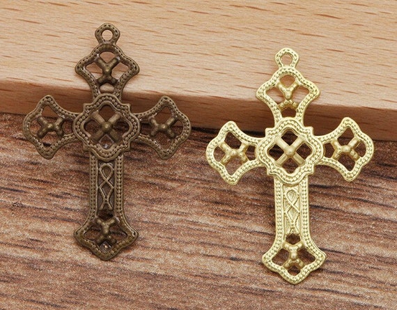 10pc 2618mm Metal Brass Filigree Cross Charms for Jewelry Making pls Select  Your Own Color 