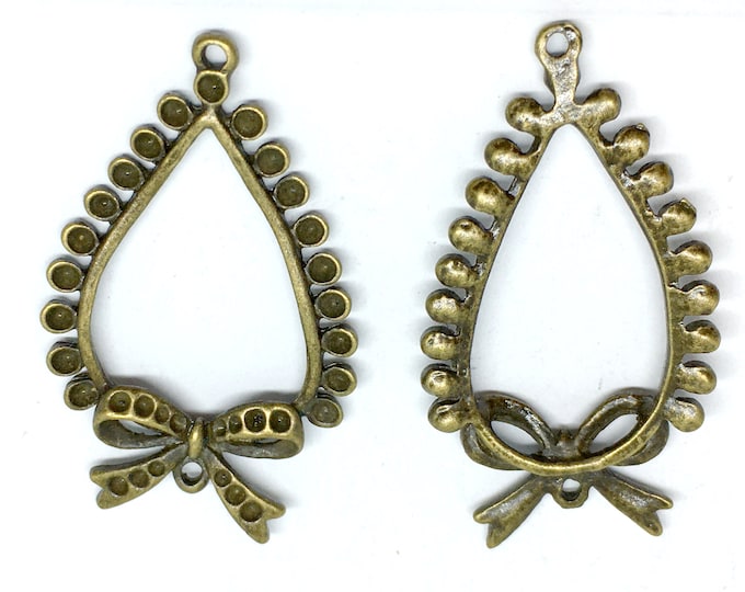 4PC 39X22mm antique bronze finish metal teardrop with bow connectors-4857