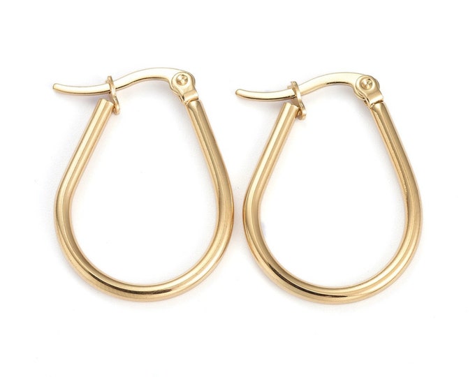 2 pairs  drop shape stainless steel earring hoops  in gold color-  please pick a size