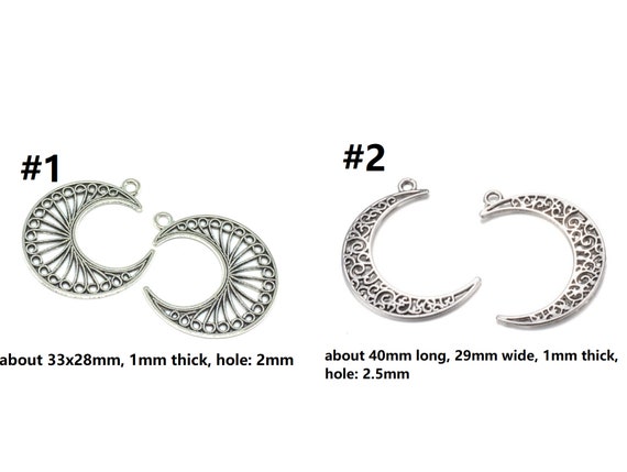 6pc antique silver finish moon shape pendants- pls pick a style