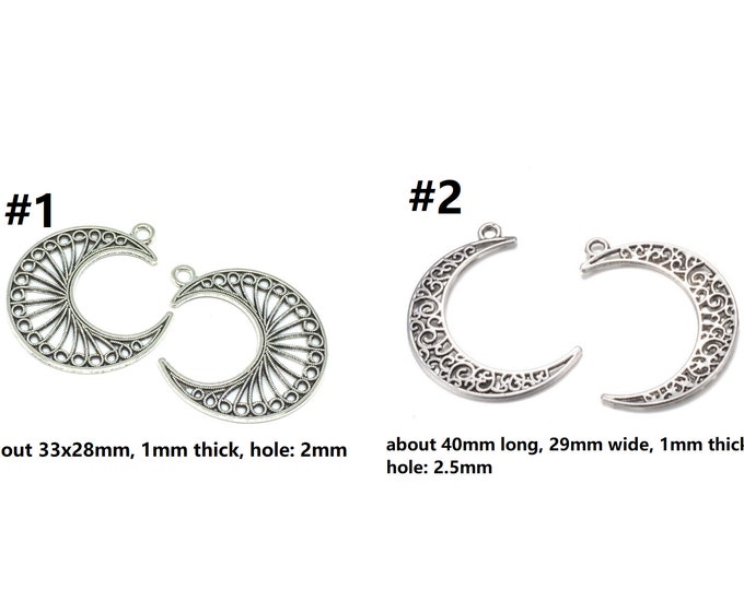 6pc antique silver finish moon shape pendants- pls pick a style