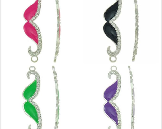 2pc antique silver metal Mustache enamel & with rhinestone pendant-pls pick your color