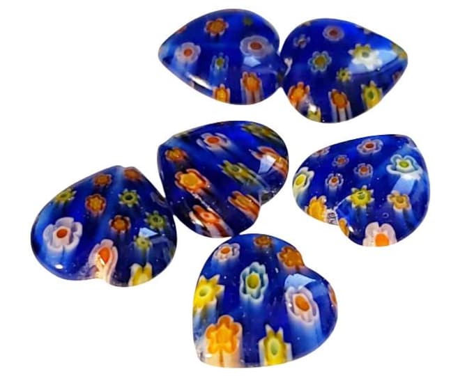 6pc 16mm Millefiori Hear Shape Glass Beads-9795
