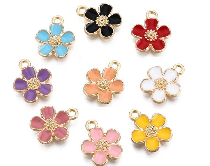 6pcs 16X13mm  flower metal with enamel pendants-pls pick a color