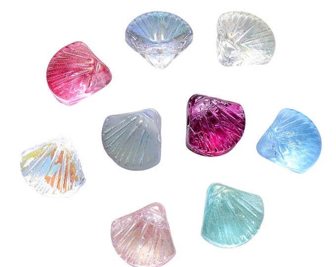 10pc mix color 10mm Transparent Scallop Shape Glass Beads