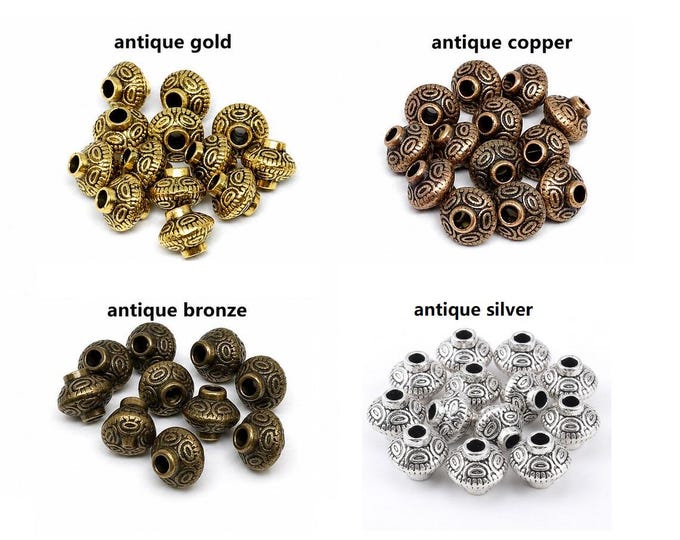 30pc 6.5x5.5mm antique finish flat round metal beads--pls pick a color