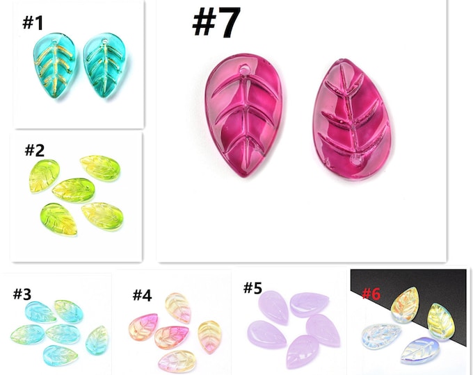 10pc 18x11mm Transparent  Glass Leaf Charms-pls pick a color